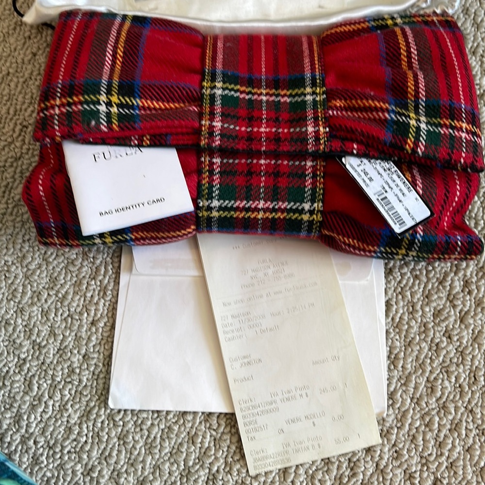 Brand new clutch bag red plaid designer Furla